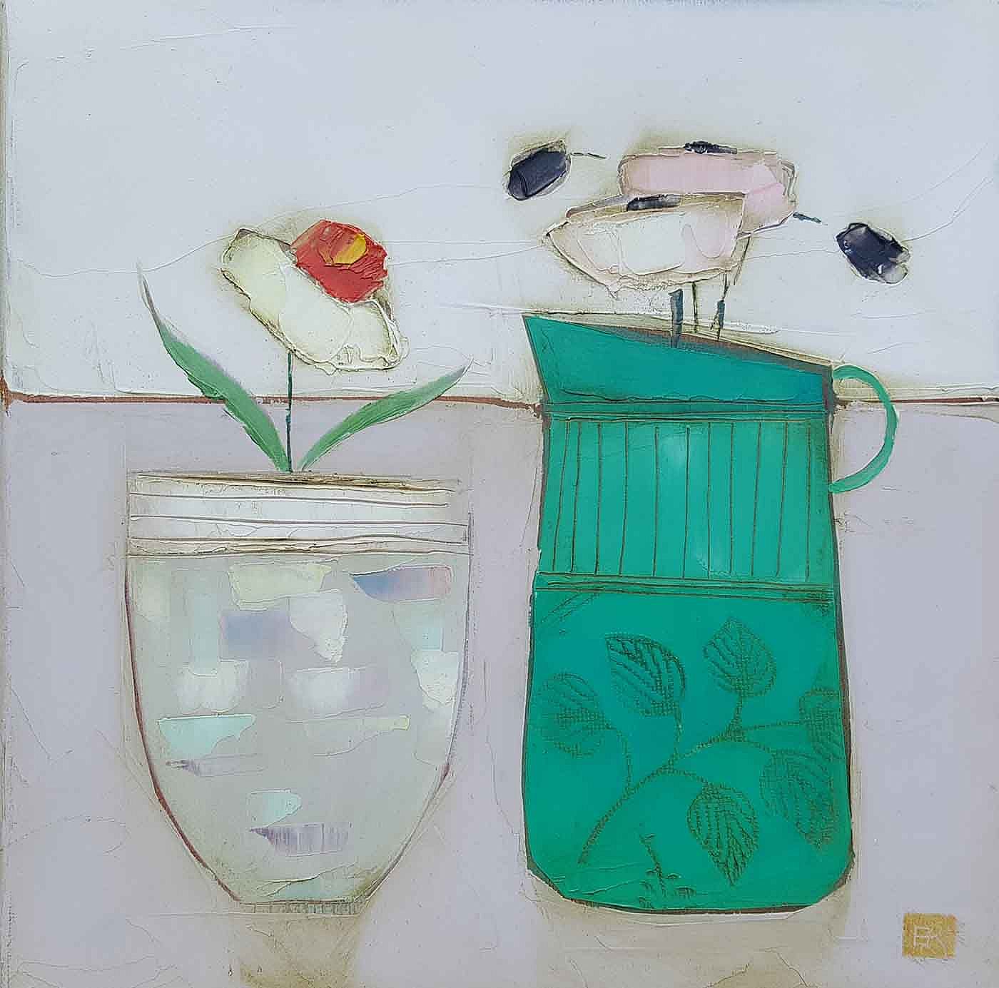 Eithne  Roberts - White pot turquoise jug 